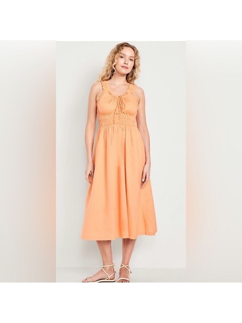 Old Navy Waist-Defined Smocked Milkmaid Summer Midi Dress NWT S Wedding Guest